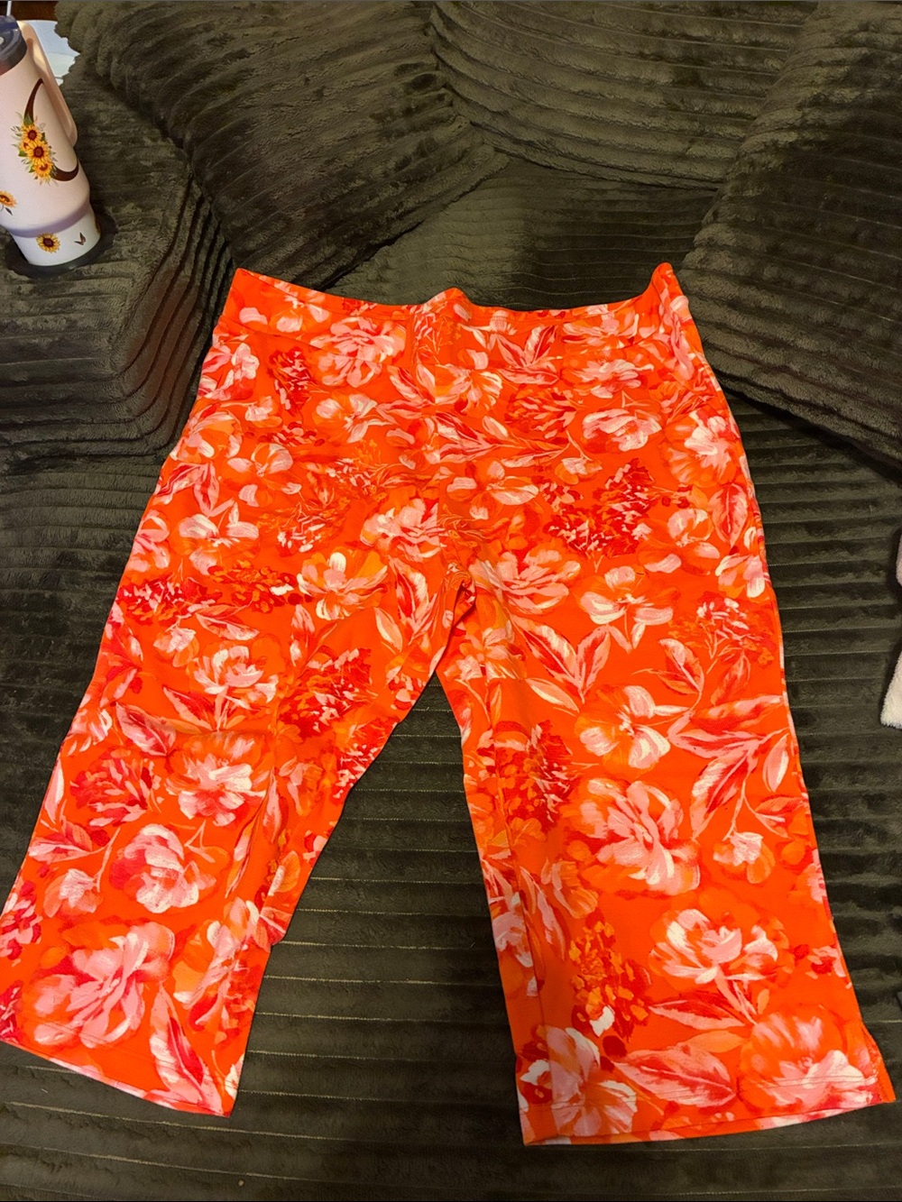 Belle by Kim Gravel Bright Orange Floral Plus size Capris